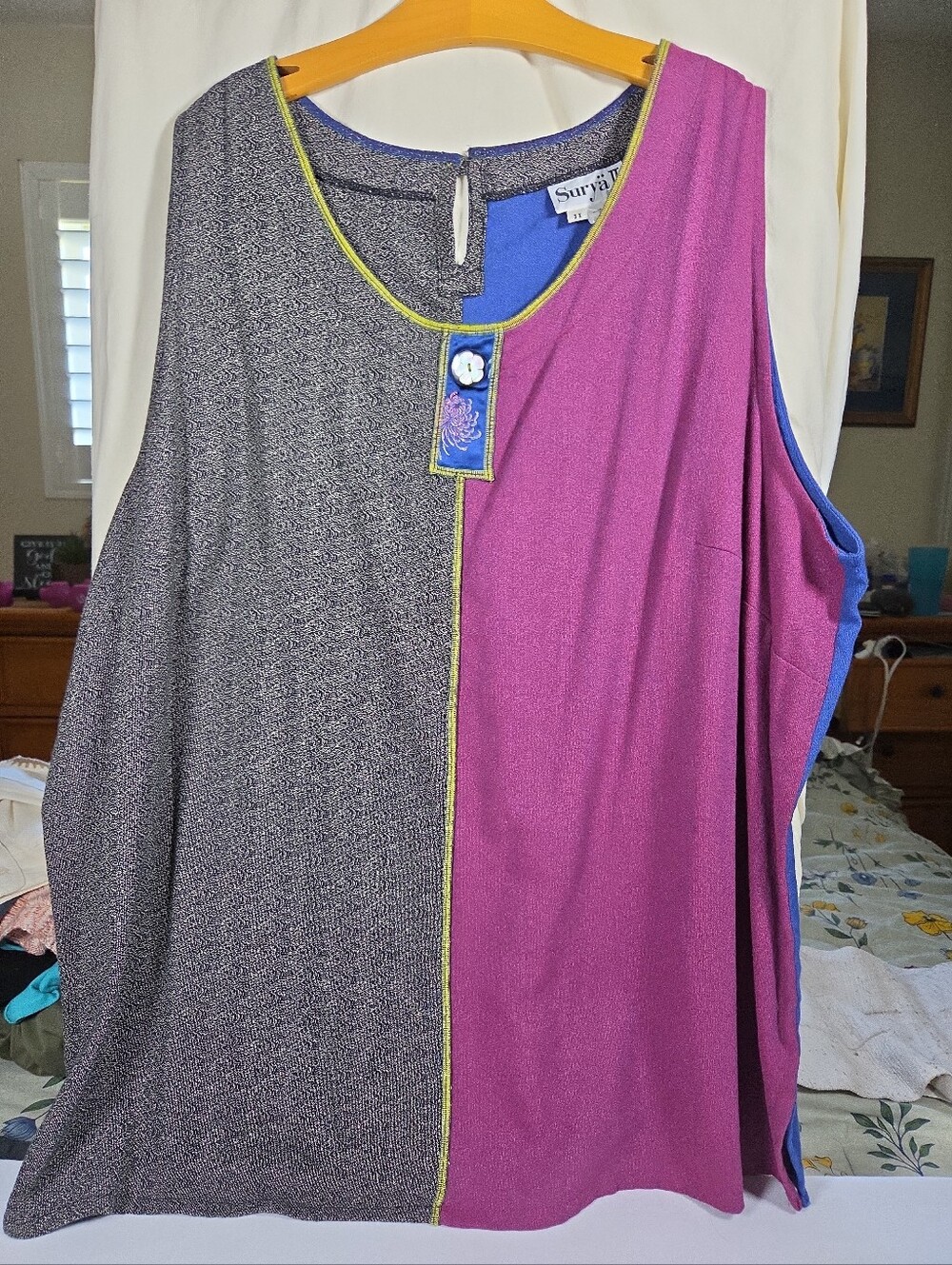 Vtg Surya II Shortsleeved Colorblock Top 3x Bohemian QuirkyFashion Art To Wear
